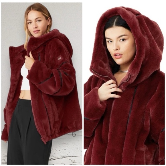 ALO Yoga Jackets & Blazers - ALO YOGA Knockout Faux Fur Jacket Cranberry Red SZ M